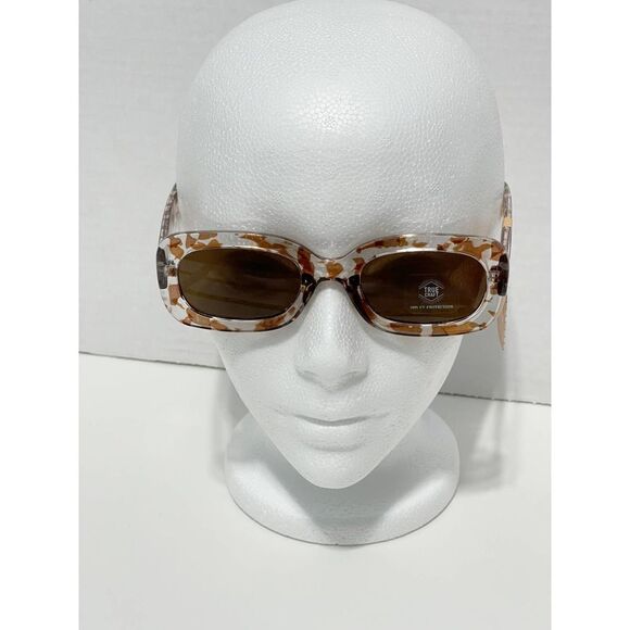 True Craft Small Rectangle Marble Tortoise Shell Printed‎ Sunglasses Clear Brown - Picture 7 of 7